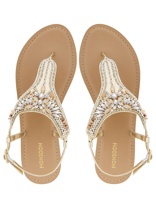 Rita Gem-Embellished Toe-Post Sandals, Gold (GOLD), large