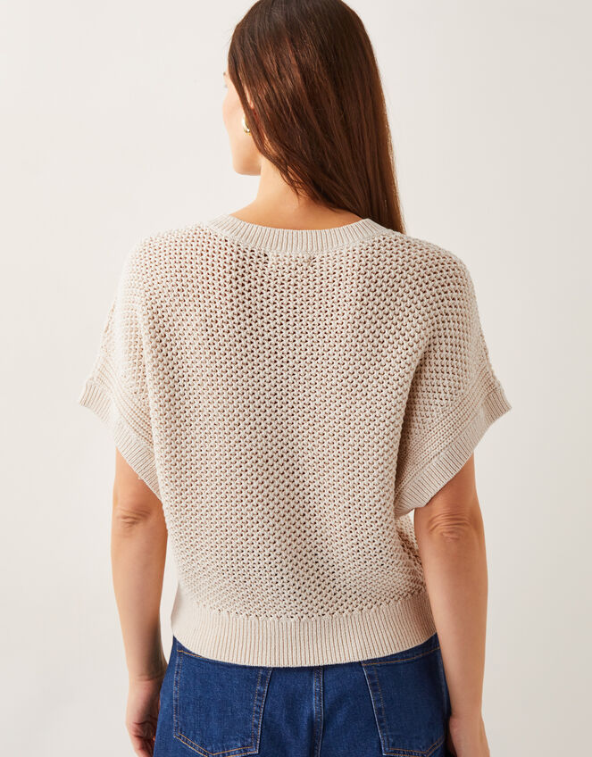 Saya Crochet Short Sleeve Cardigan, Ivory (IVORY), large