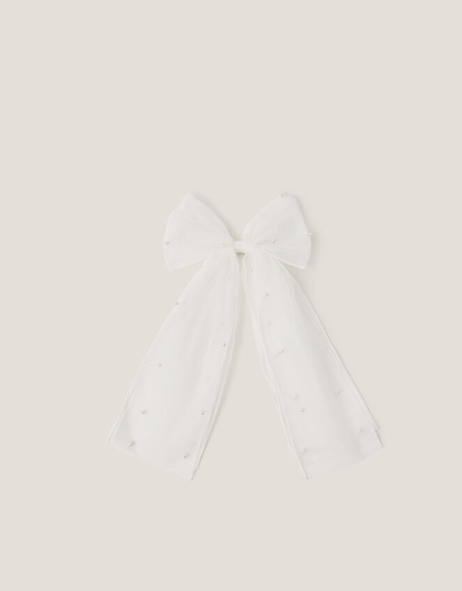 Pearl Bow Communion Hair Clip, , large