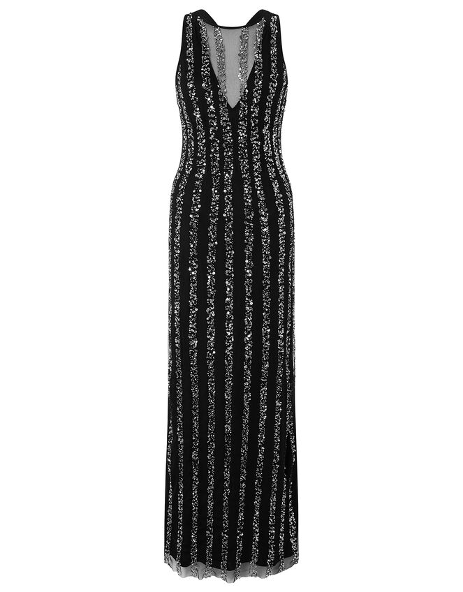 Rosie Linear Sequin Maxi Dress, Black (BLACK), large