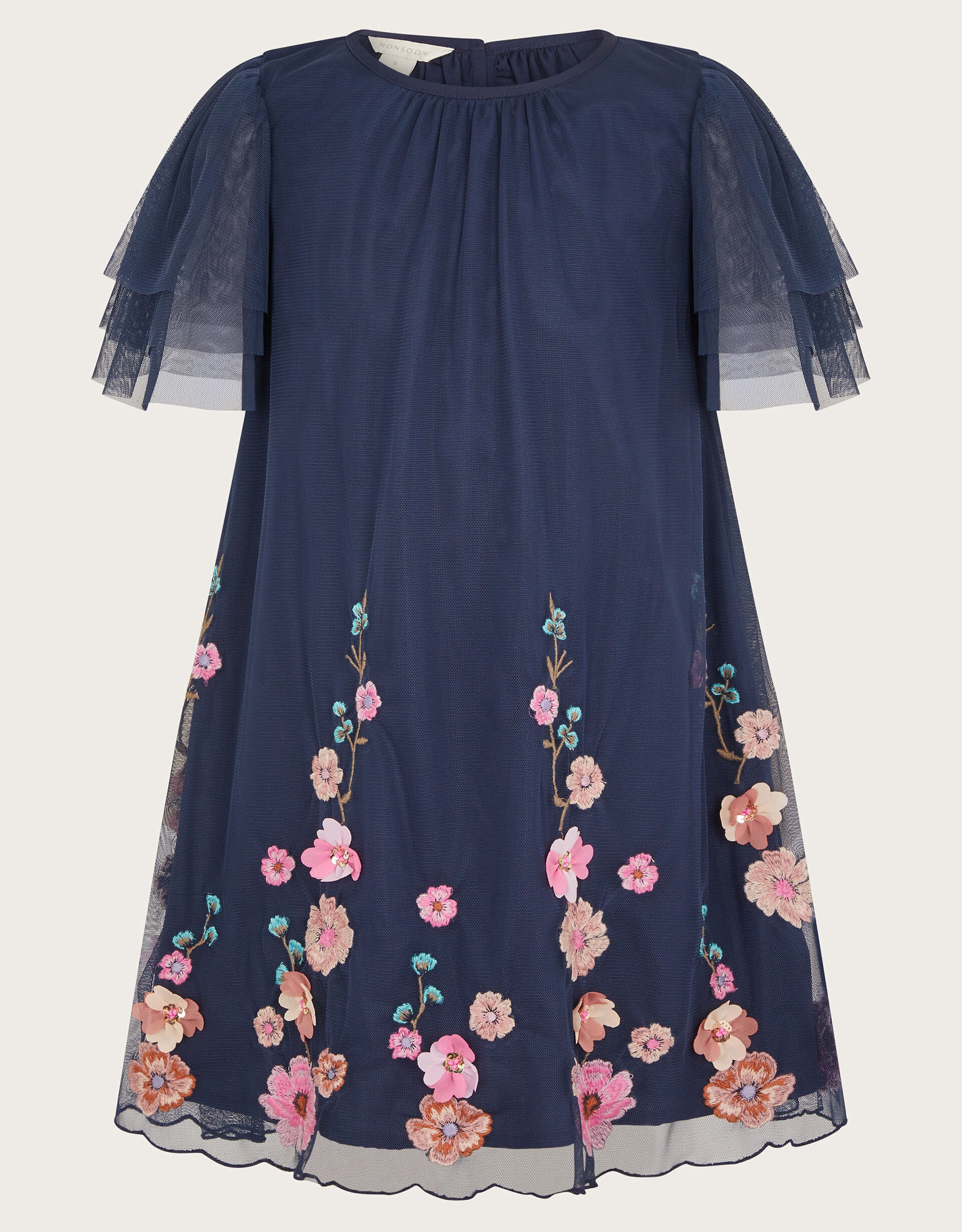 Floral Embellished Mesh Dress Blue | Girls' Dresses | Monsoon UK.