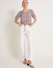 Natalia Print Jersey Top, Brown (BROWN), large