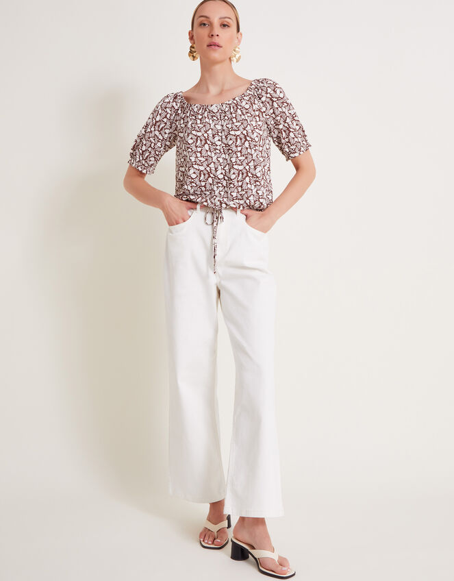 Natalia Print Jersey Top, Brown (BROWN), large
