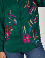 Constance Embroidered Satin Shirt in Recycled Polyester, Green (GREEN), large