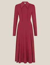 Zoe Pointed Collar Jersey Midi Dress, Red (BURGUNDY), large