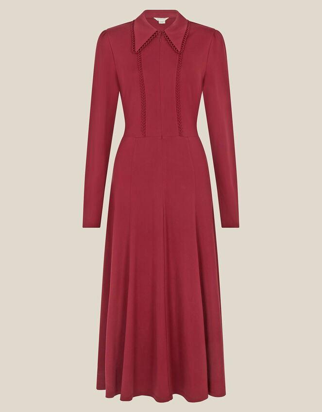Zoe Pointed Collar Jersey Midi Dress, Red (BURGUNDY), large
