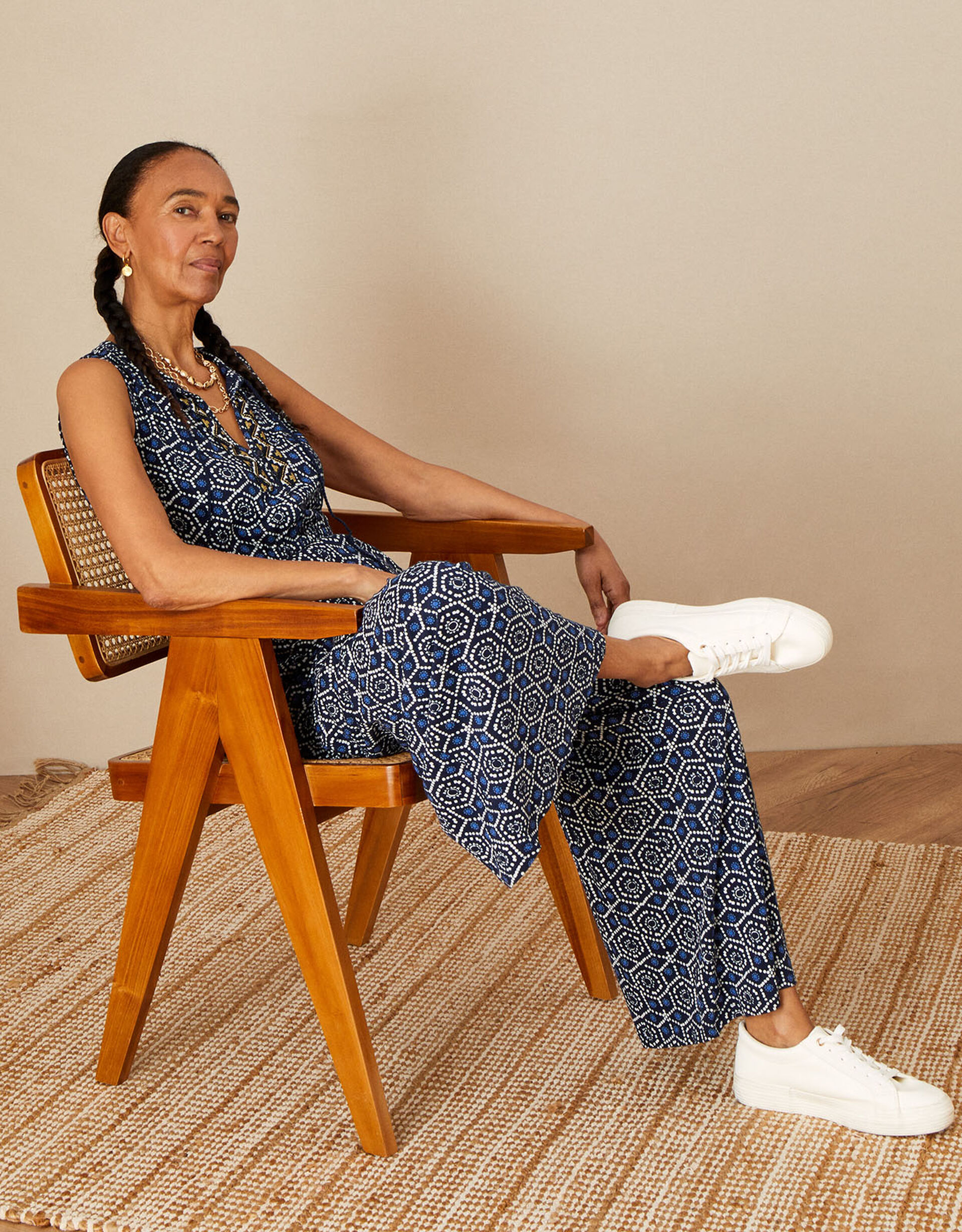 GEOMETRIC PRINT FLARE JUMPSUIT