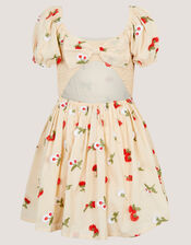 Puff Sleeve Floral Embroidered Dress, Ivory (IVORY), large