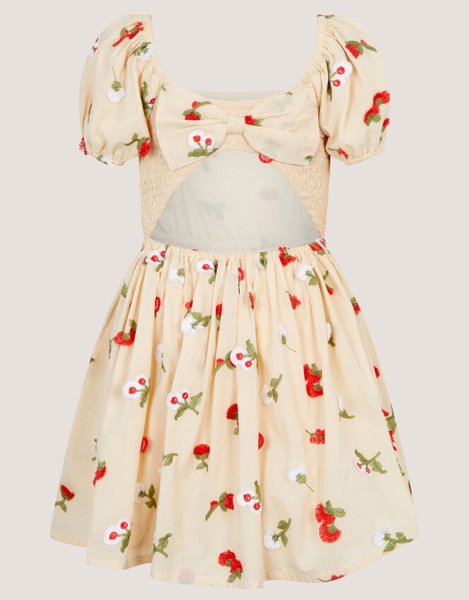 Puff Sleeve Floral Embroidered Dress, Ivory (IVORY), large