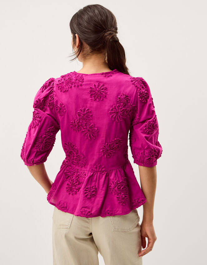 Tammy Puff Sleeve Embroidered Top Pink