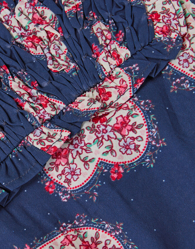 Heart Print Smock Jumpsuit, Blue (NAVY), large