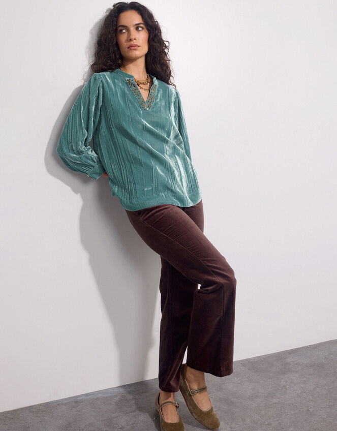 East Lorna Crinkle Velvet Top, Teal (TEAL), large