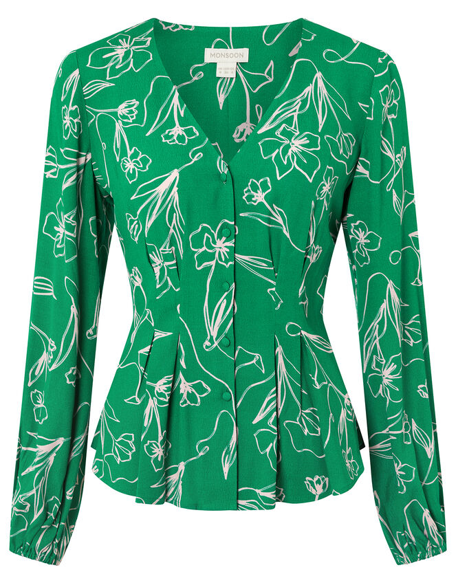 Jean Floral Fitted Blouse in Sustainable Viscose and LENZING™ ECOVERO™, Green (GREEN), large