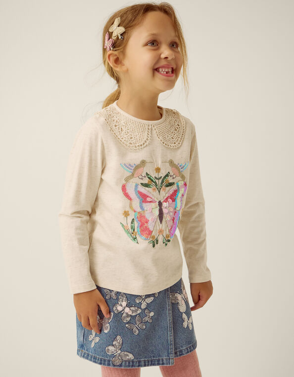 Sequin Butterfly Long Sleeve Top, Ivory (IVORY), large