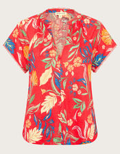 Alma Print Linen T-Shirt, Red (RED), large