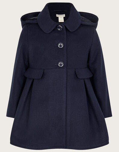Collar Hooded Coat, Blue (NAVY), large