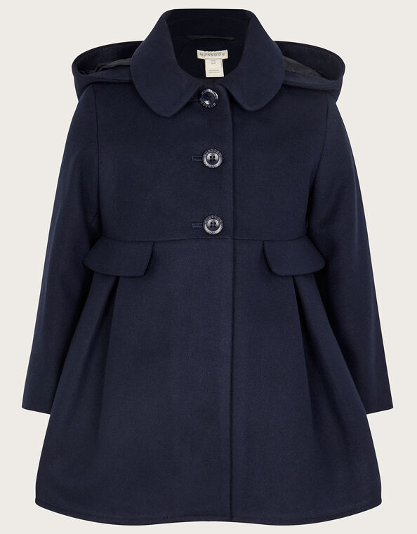 Collar Hooded Coat, Blue (NAVY), large