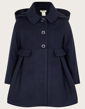 Collar Hooded Coat, Blue (NAVY), large