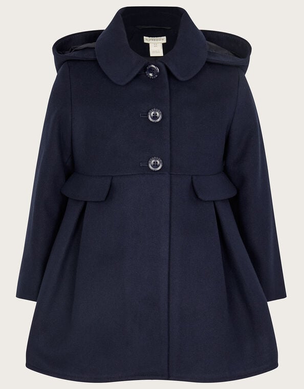 Collar Hooded Coat, Blue (NAVY), large