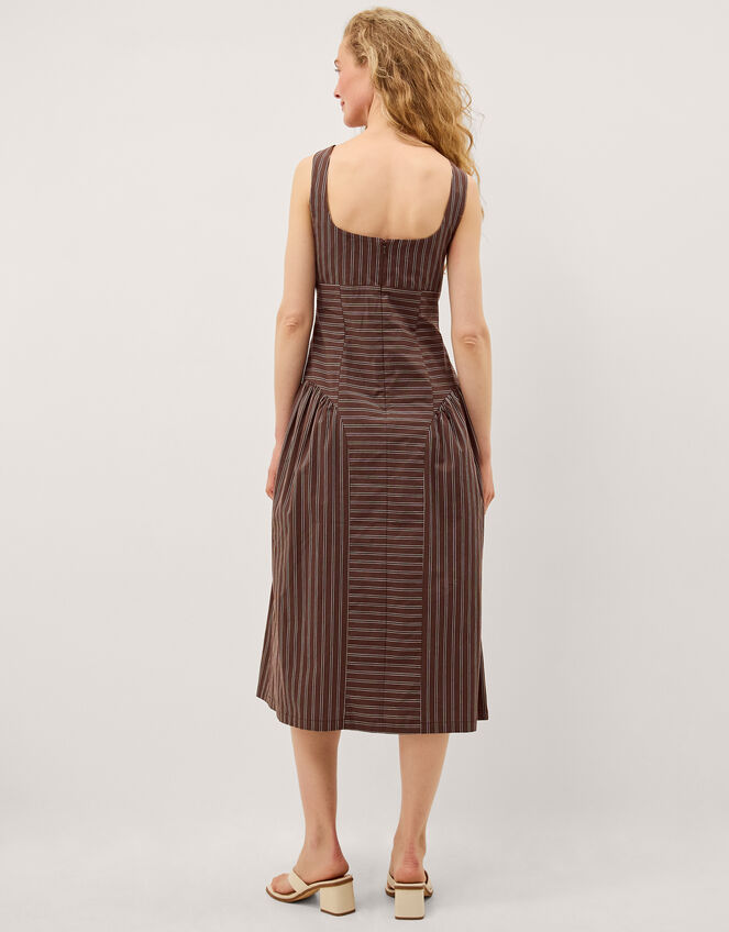 Selena Square Neck Stripe Midi Dress Brown