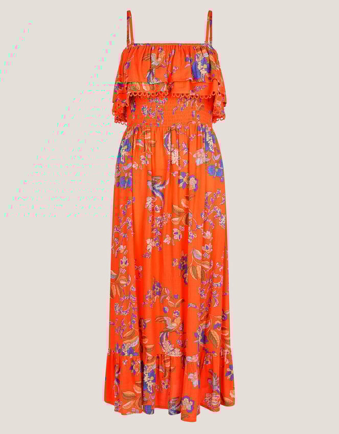 Kaia Floral Frill Midi Dress, Orange (ORANGE), large