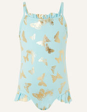 Baby Foil Flutter Swimsuit, Blue (AQUA), large