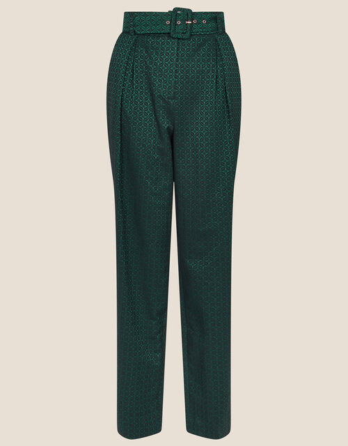 Hattie Jacquard High Waisted Trousers, Green (GREEN), large
