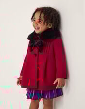 Baby Fluffy Collar Bow Coat, Red (RED), large