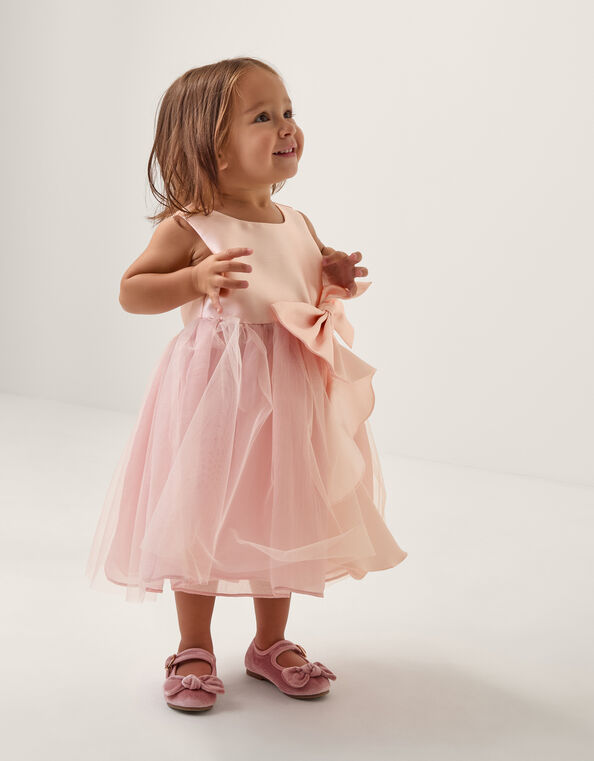 Baby Waterfall Bow Tulle Dress , Pink (PINK), large