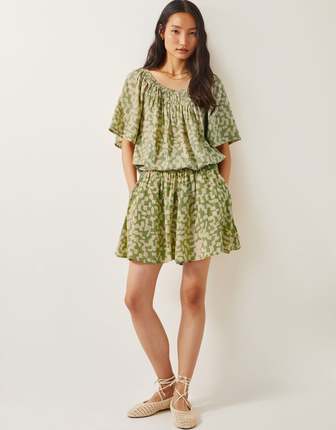 Ania Abstract Batik Print Shorts, Green (GREEN), large