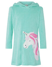 Leila Unicorn Towelling Dress, Blue (TURQUOISE), large