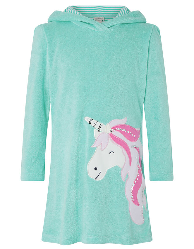 Leila Unicorn Towelling Dress, Blue (TURQUOISE), large