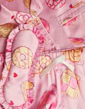 Tea Time Satin Short Pyjama & Sleep Mask Set, Pink (PINK), large