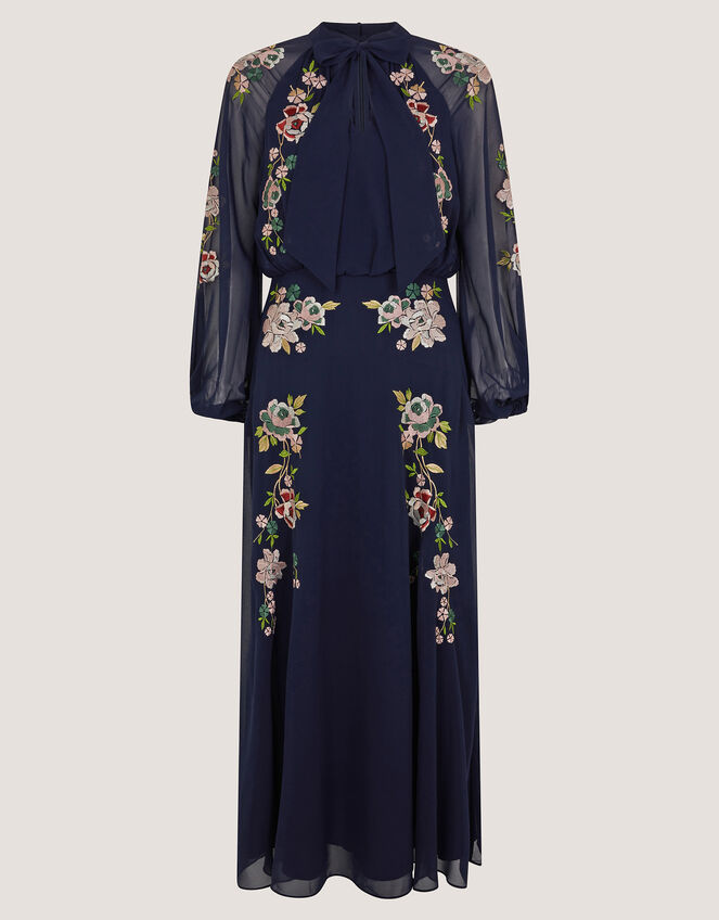 Annika Floral Embroidered Chiffon Midi Dress Blue