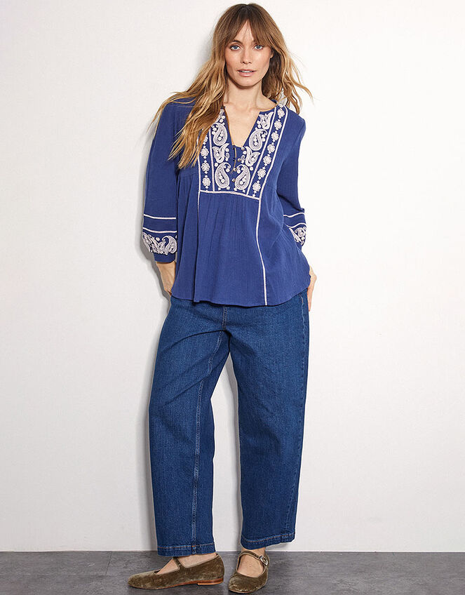 East Circe Paisley Embroidered Blouse, Blue (NAVY), large
