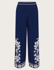 Ola Embroidered Wide Leg Trousers, Blue (NAVY), large