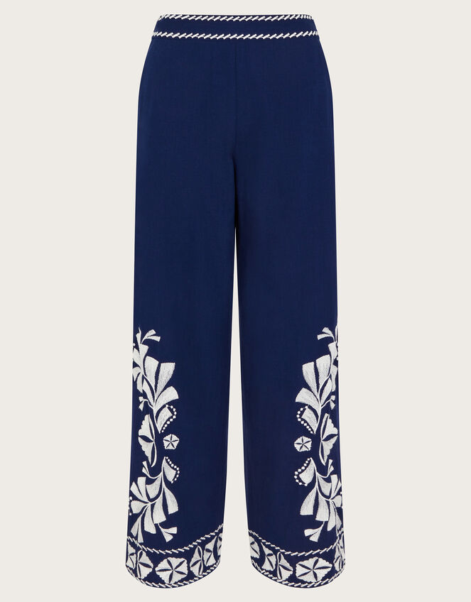Ola Embroidered Wide Leg Trousers, Blue (NAVY), large