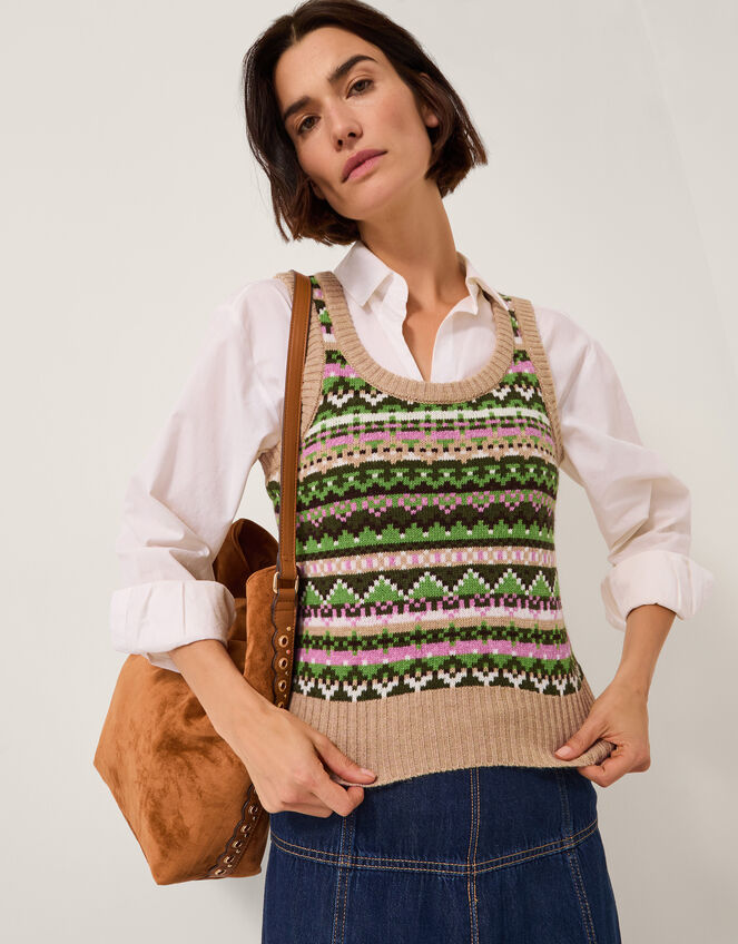 Fira Fair Isle Knitted Tank Top, Green (GREEN), large