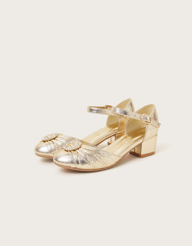 Pleated Two-Part Heels, Gold (GOLD), large