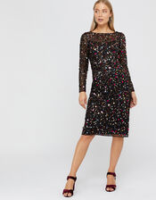 Megan Sequin Midi Dress, Black (BLACK), large