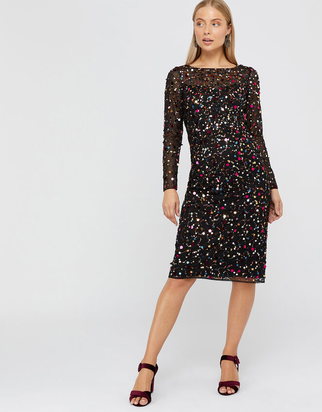 Megan Sequin Midi Dress, Black (BLACK), large