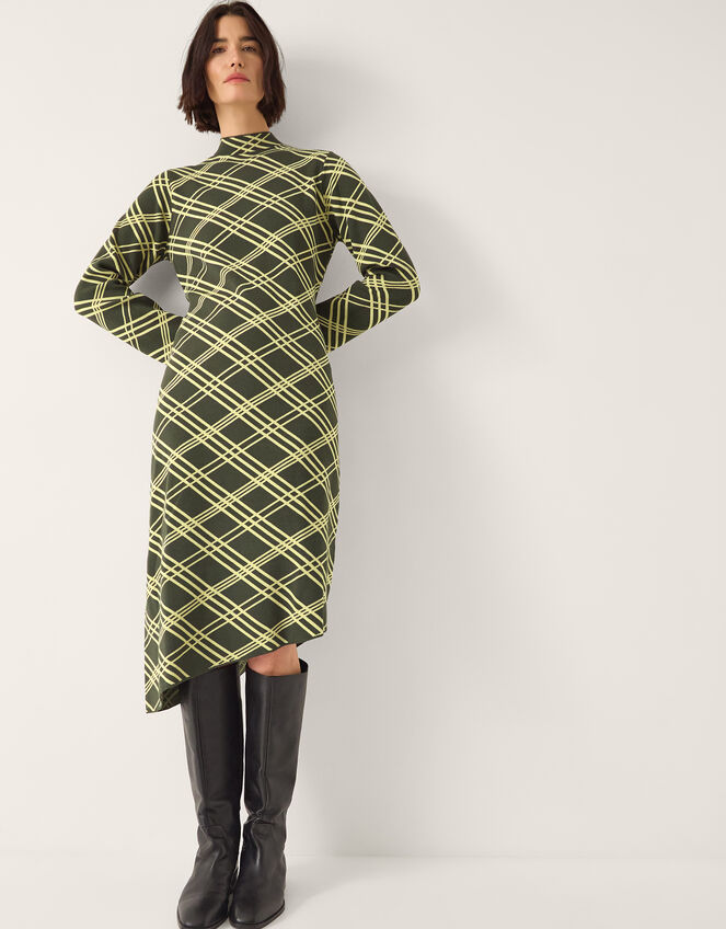 Claudia Check Knit Midi Dress, Green (GREEN), large