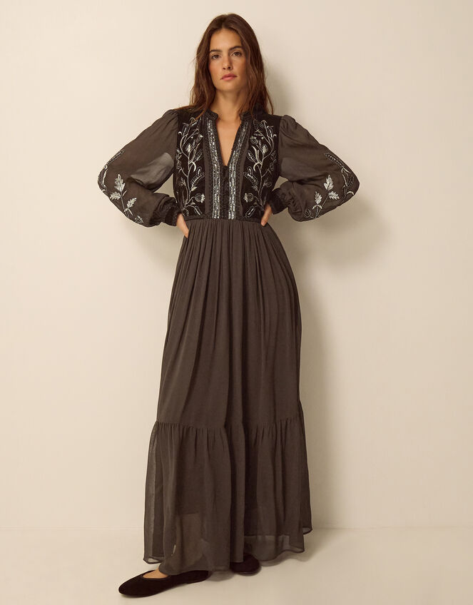Josephine Embellished Maxi Dress , Brown (CHOCOLATE), large