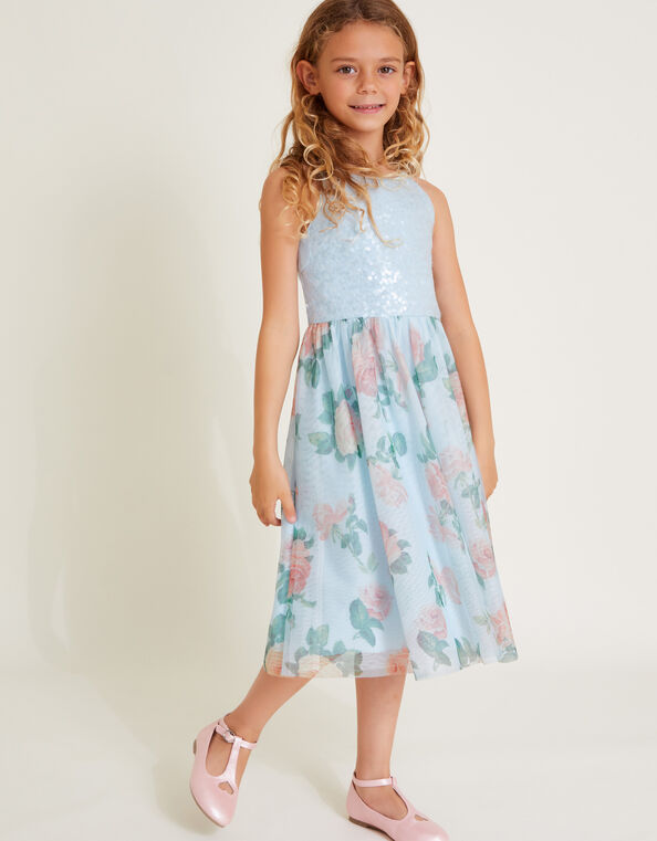 Truth Sequin Floral Tulle Dress, Blue (BLUE), large