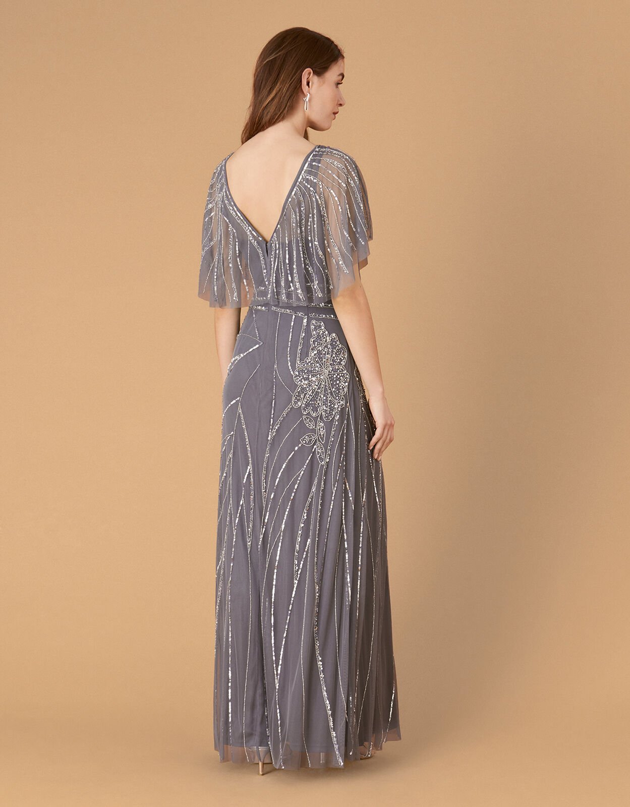 Florence Embellished Flutter Sleeve Maxi Dress Blue Evening