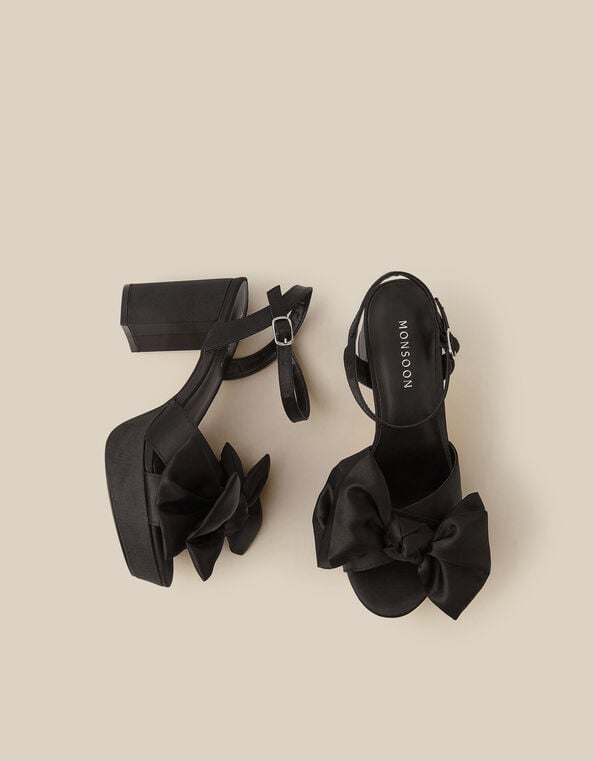 Grace Bow Satin Platform Heels, Black (BLACK), large