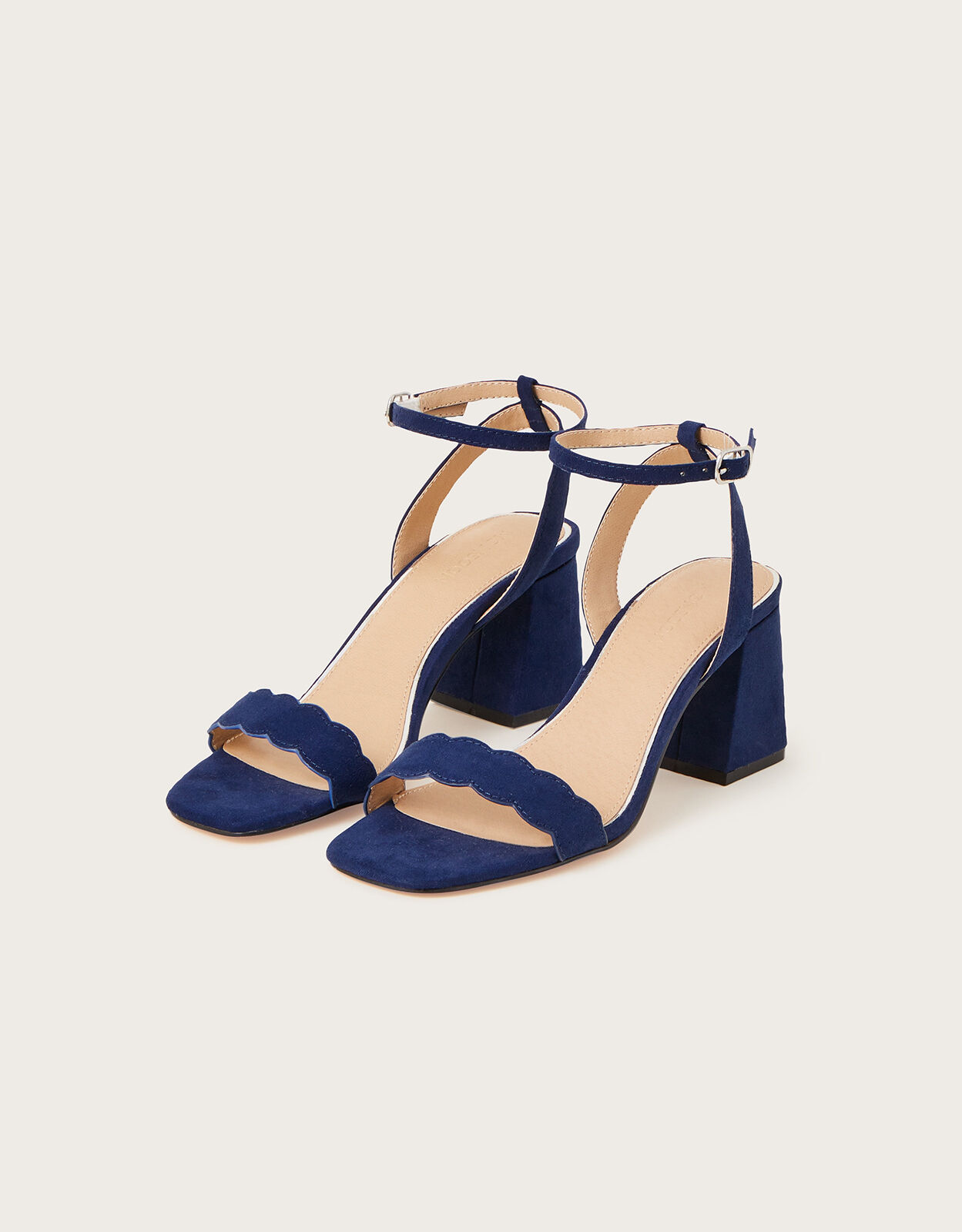 Scallop Block Heel Sandals Blue