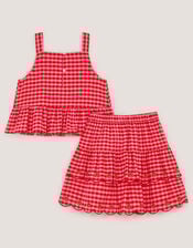 Strawberry Gingham Top & Skirt Set, Red (RED), large