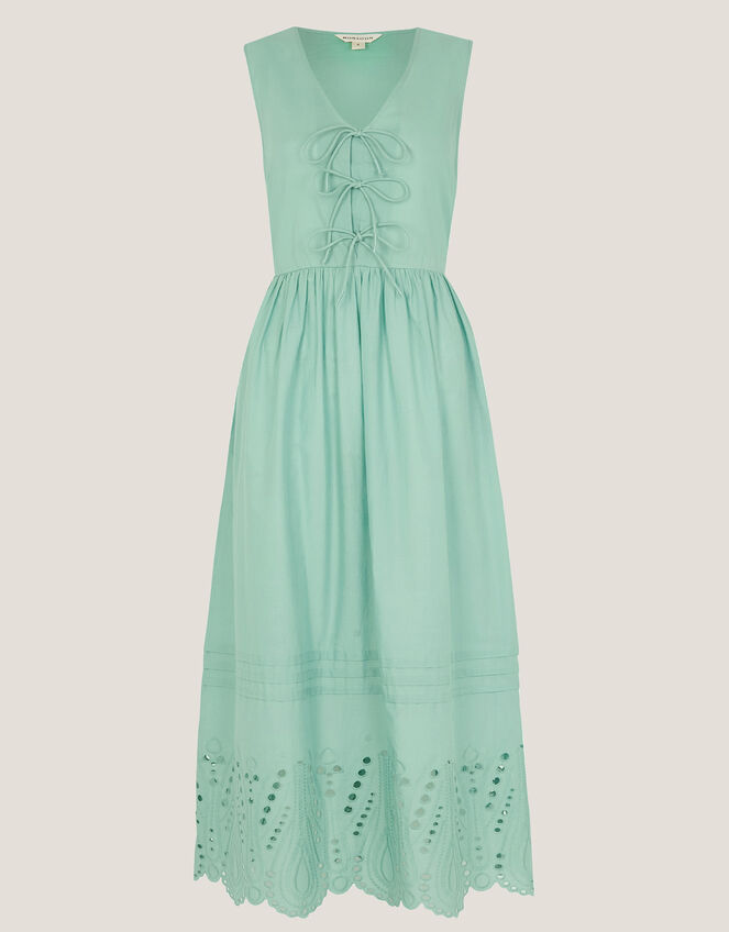 Sadie Tie Broderie Midi Dress, SEA GREEN, large