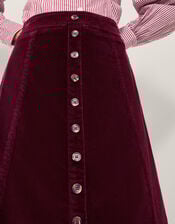 Jamie Button Corduroy Midi Skirt, Red (BURGUNDY), large